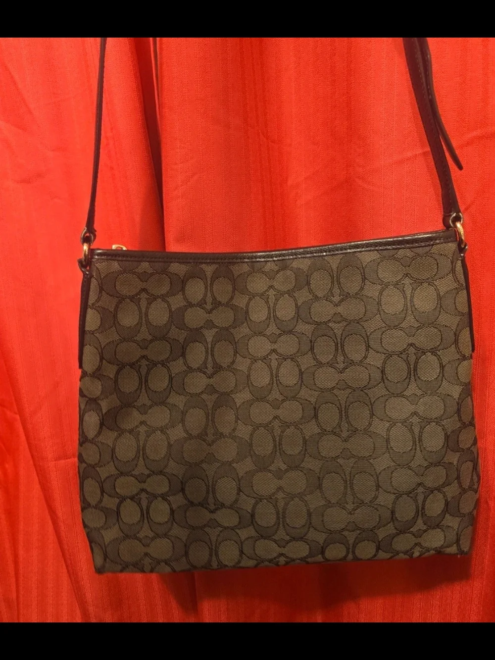 Coach Black and Dark Gray Signature Crossbody Bag